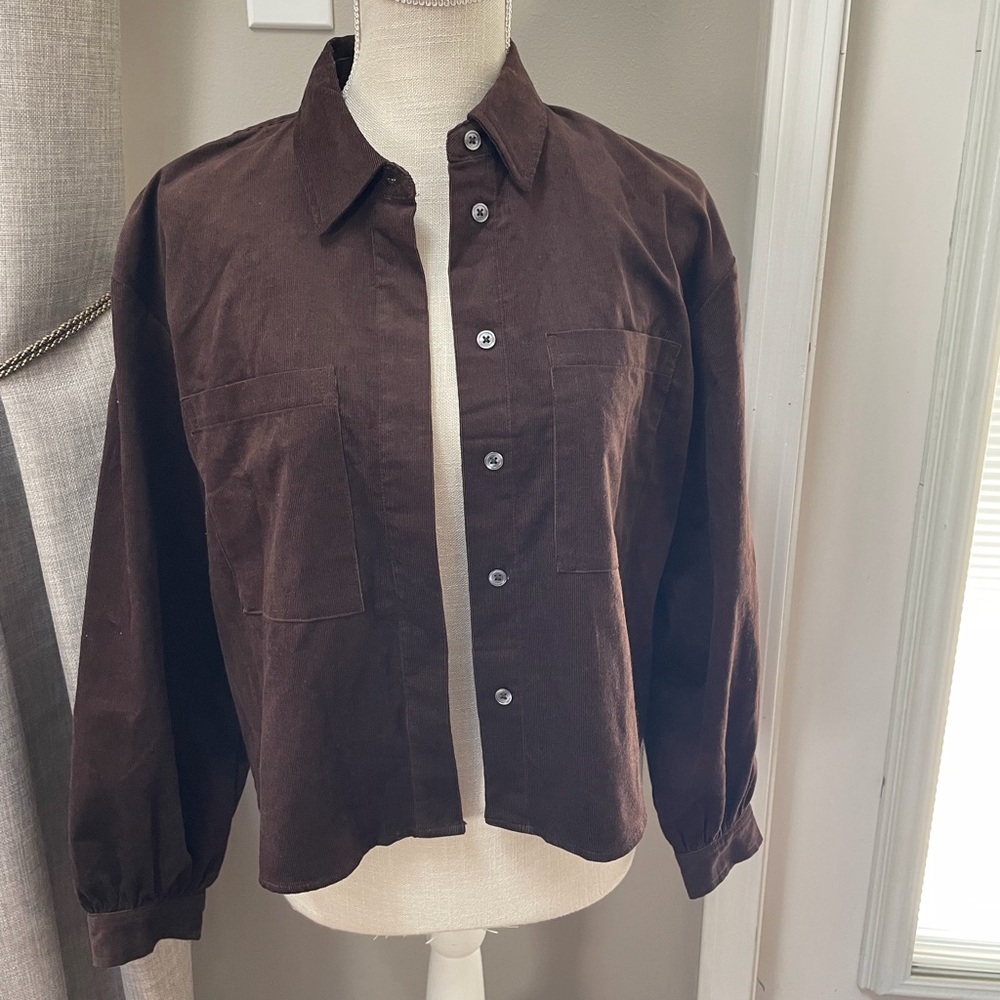 Cropped Button-Front Brown Women's Corduroy shirt